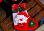 Christmas sock ornaments in winter wonderland themed setting