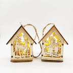 Santa Claus wooden small house decoration from natural boxwood for holiday display