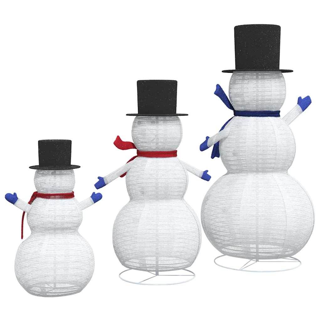 Warm white lights on festive snowman figures