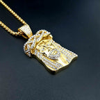 Titanium steel necklace with diamond-accented Jesus pendant