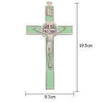 Handcrafted zinc alloy St. Benedict cross in luminous green finish