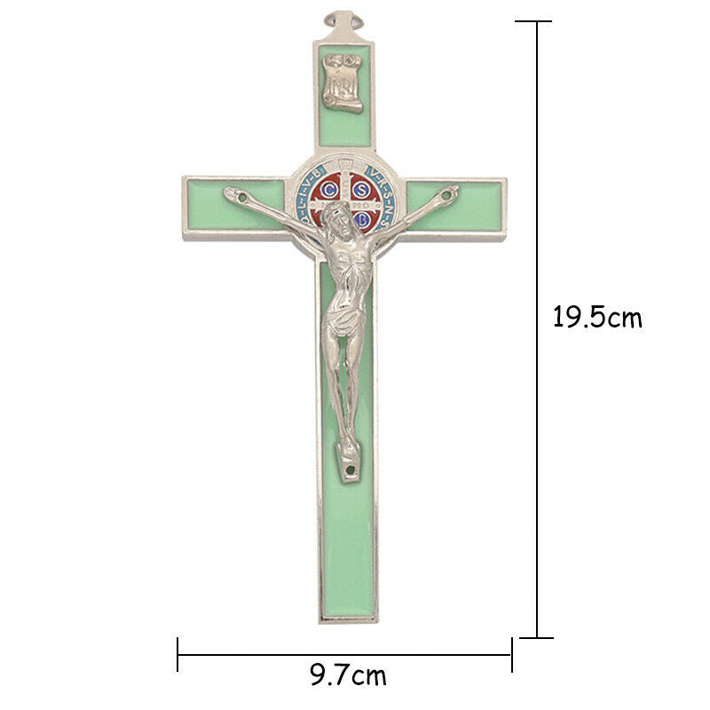 Handcrafted zinc alloy St. Benedict cross in luminous green finish
