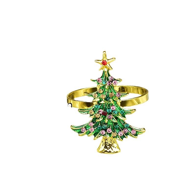 Green electroplated Christmas tree napkin buckle with festive holiday design