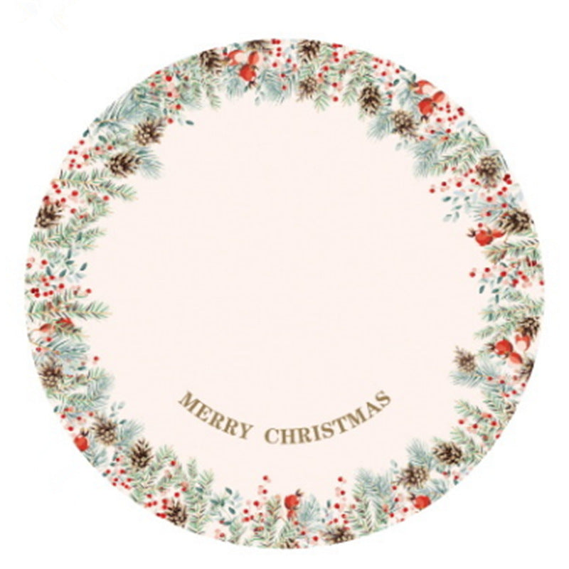 Flannel Christmas tree skirt with holiday pattern draped around tree base Main image