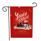 Festive Christmas yard decoration with Santa Claus garden flag and pole