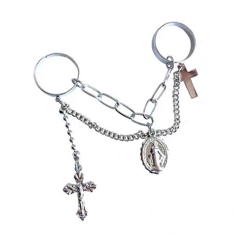 Vintage cross double finger ring with electroplated finish on display Main image