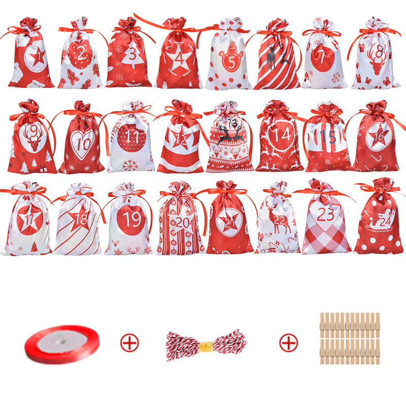 Red satin Christmas drawstring gift bag for holiday celebrations