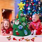 Creative felt craft supplies arranged for Christmas tree puzzle assembly