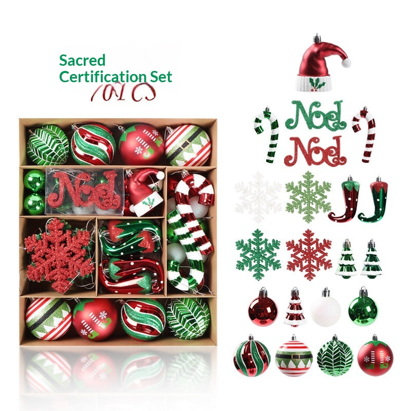 Multicolor Christmas ornament set arranged in decorative composition