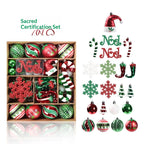 Multicolor Christmas ornament set arranged in decorative composition