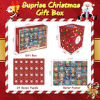 Christmas puzzle countdown calendar with red and green festive color scheme