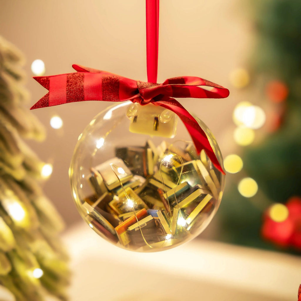 Festive ornament featuring book imagery for readers