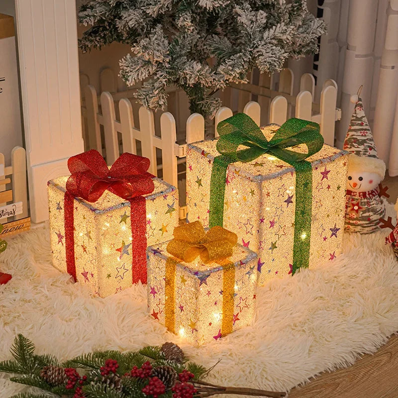 Pre-Lit Christmas Gift Box Set with LED Lights and Remote Secondary image