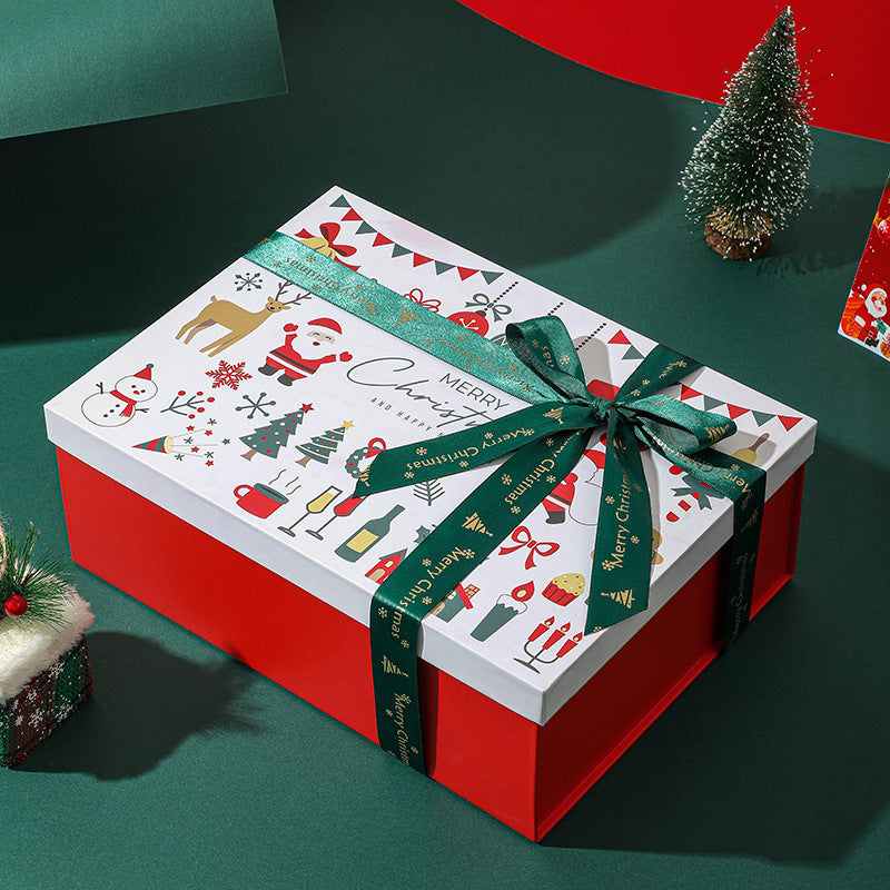 White folding Christmas gift box with Santa Claus design for holiday gift packaging