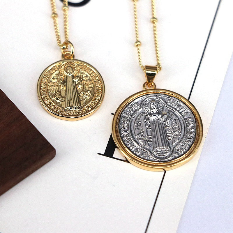 Unisex retro Jesus bead necklace displayed on neutral background