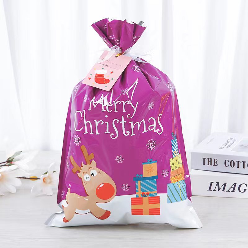 Shiny aluminum foil Christmas drawstring gift bags set for holiday gift wrapping Main image