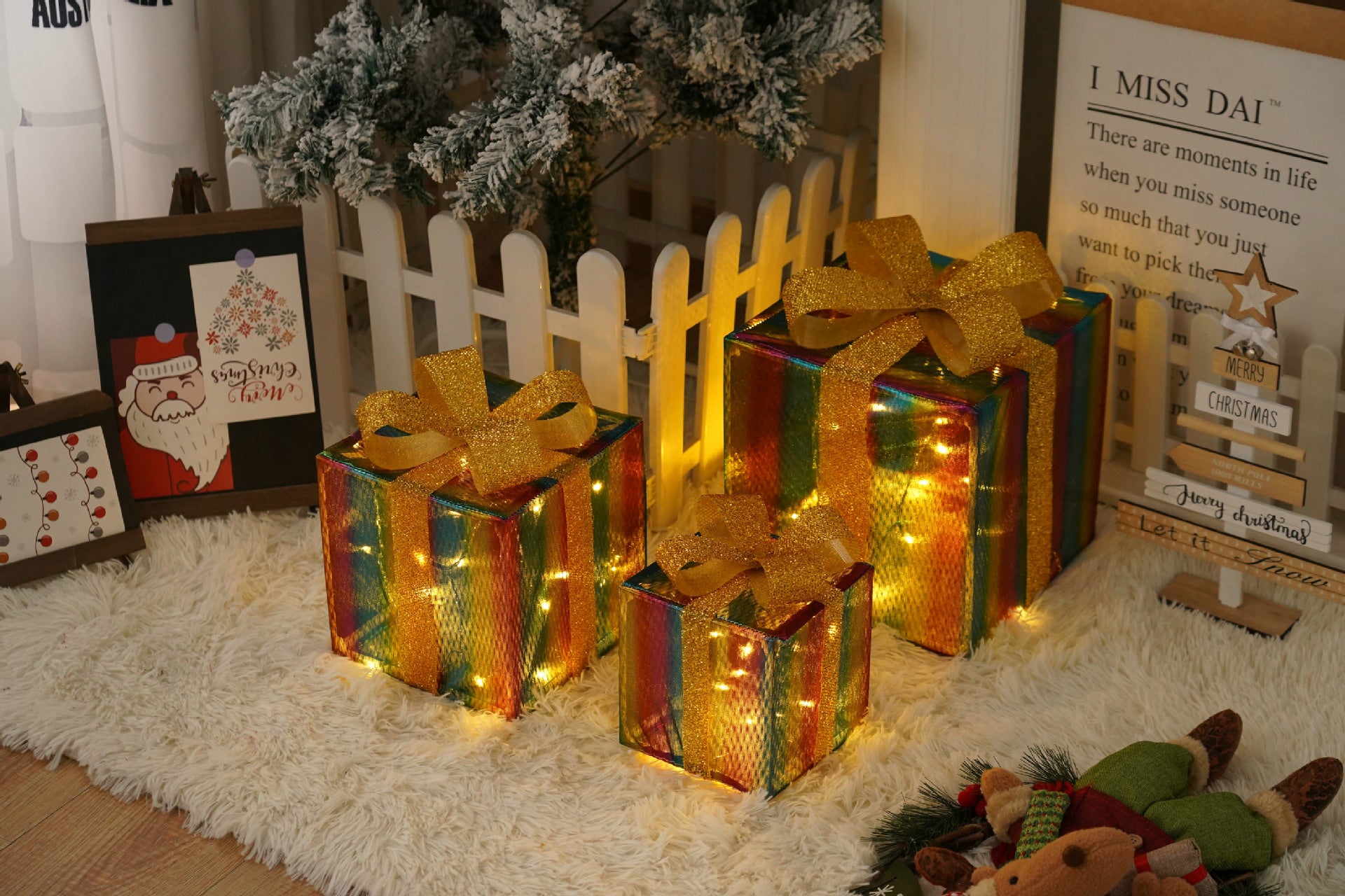 Christmas Gift Box String Lights - 3 Piece Set with Remote - Christian Home Decor