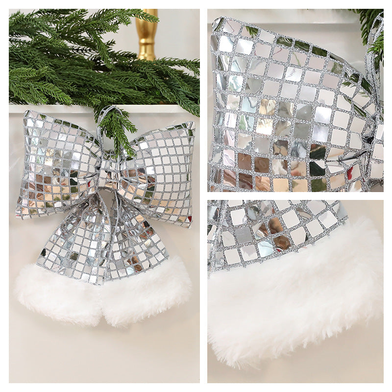Silver paillette large Christmas tree bow decoration