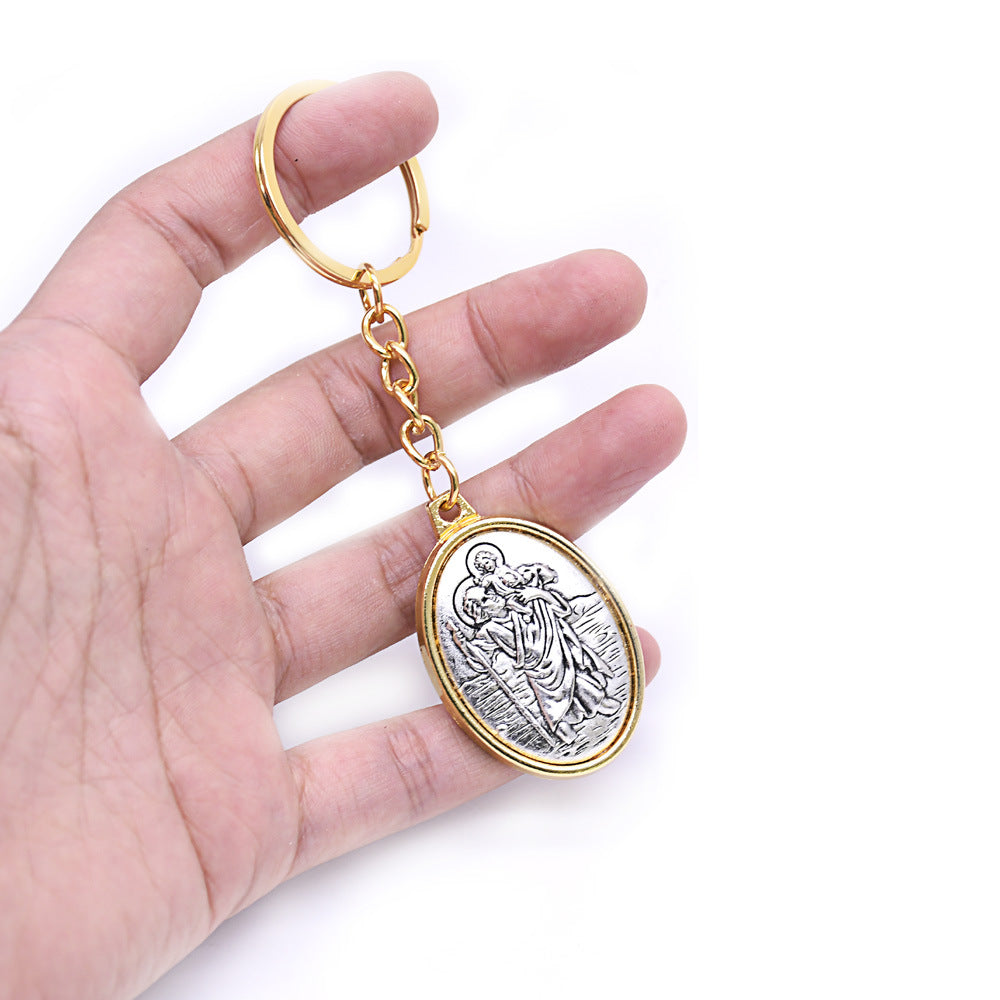 Close-up of Catholic Relic Keychain Ring symbol