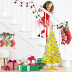 Close-up of golden tree branches showing 122 tips and pre-strung 50 UL lights glowing warmly