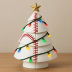 Group display of rugby Christmas tree ornament variants