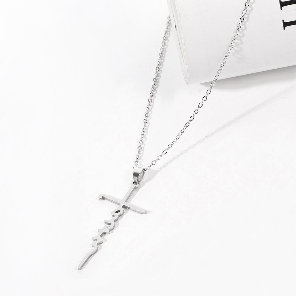 Jesus Cross Letter Pendant Necklace minimalist flat lay display