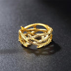 Close-up view of gold ring with Jesus crown of thorns motif showing detail work