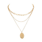 Jesus geometric pendant necklace with gold-tone finish on layered chains