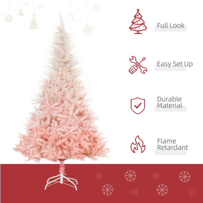 Foldable metal base of the pink Christmas tree with easy assembly and storage design