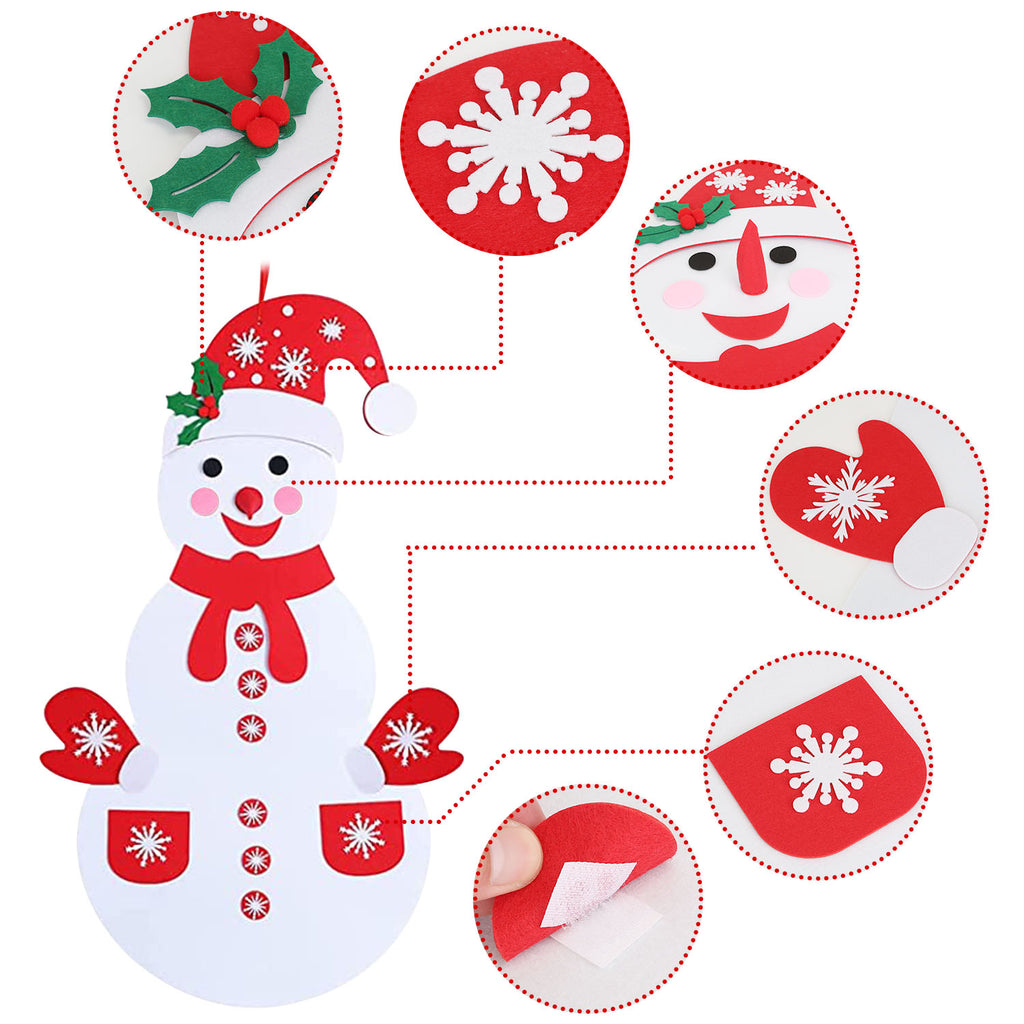 DIY felt snowman kit laid out showing all 54 decorative pieces