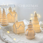 Festive ceramic Christmas decorations arranged together showing collection variety