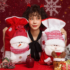 Cotton Christmas gift bag set with Santa, tree, snowman, and teddy bear styles