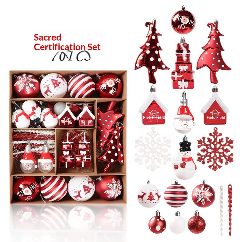 Festive red and white ornament with cartoon style design