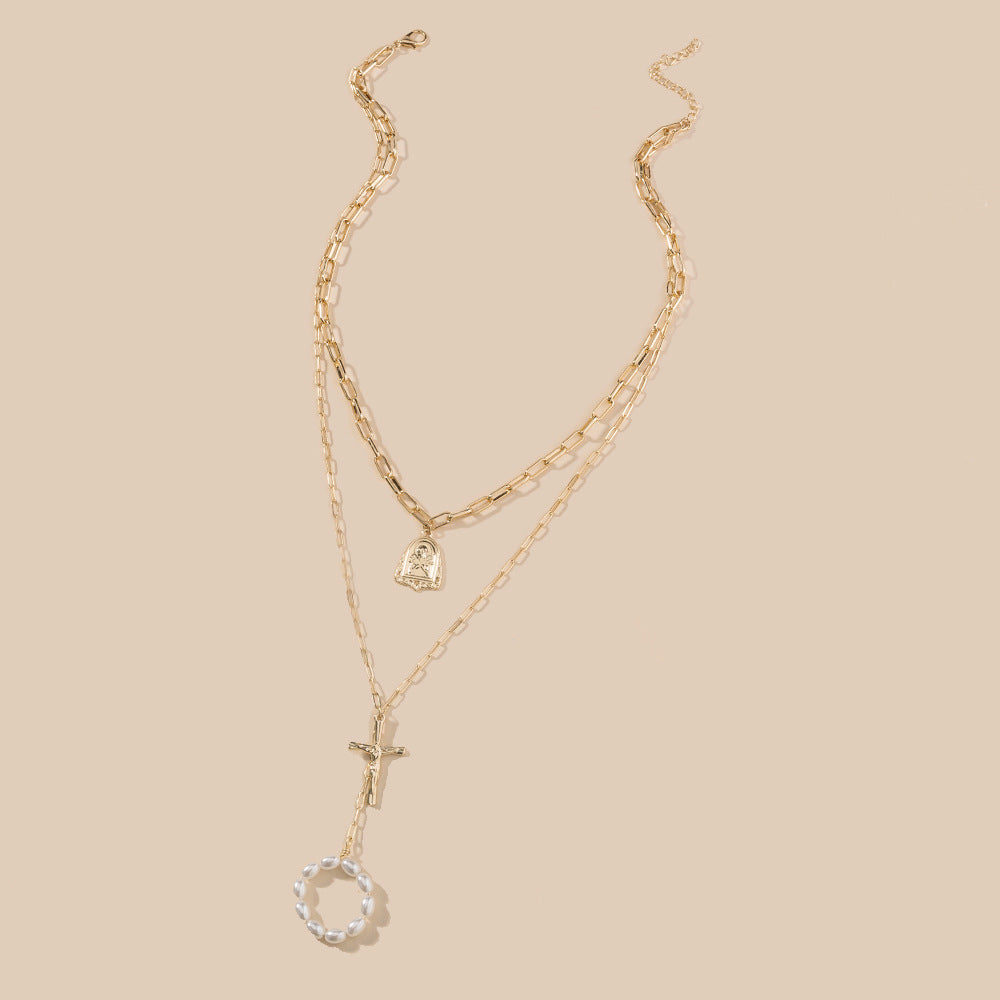 Golden Vintage Jesus Cross Lattice Chain Necklace Secondary image