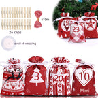 24-piece multicolor Advent calendar gift bag set arranged decoratively for Christmas