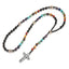 Multicolor gemstone cross rosary necklace with beaded chain design