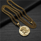 Close-up view of Jesus pendant necklace showing detailed alloy pendant design