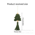 Assorted hand-woven Christmas ornaments in red green and white tones