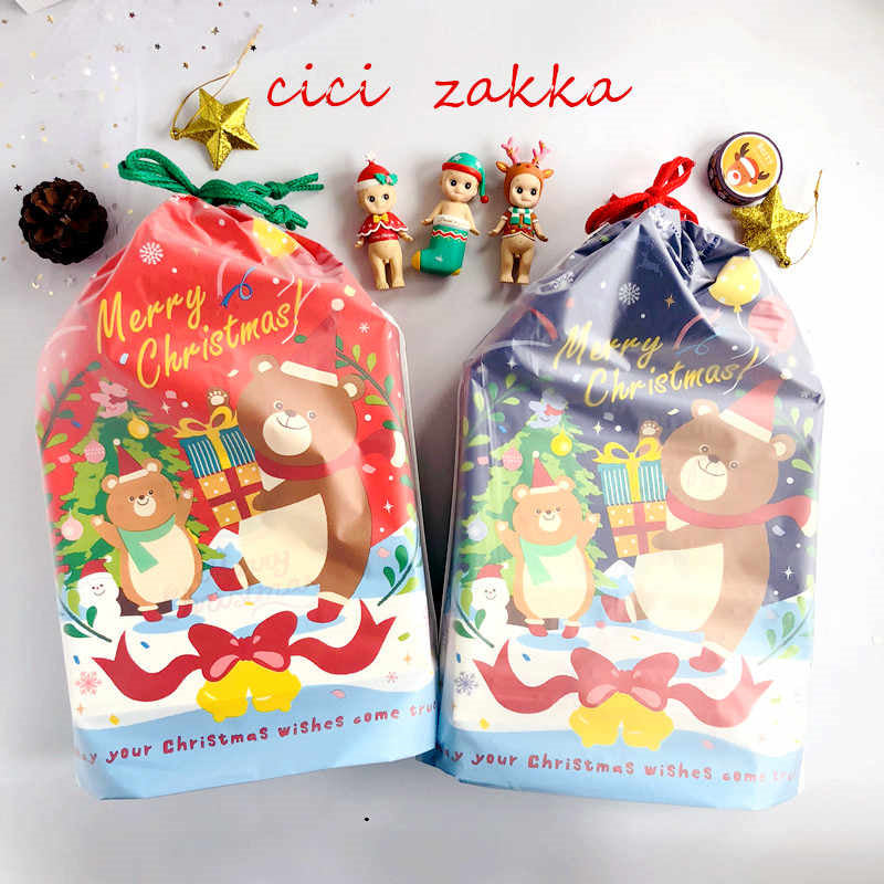 Japanese style bear Christmas gift bag with frosted translucent design