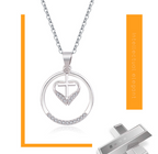 Faith heart pendant featuring cross design in classic silver tone