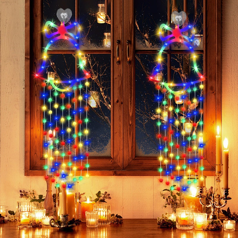 White bell hanging lamp with small glowing balls creating warm Christmas ambiance Main image