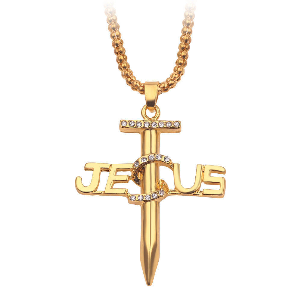 Electroplated alloy pendant necklace with Jesus nail design