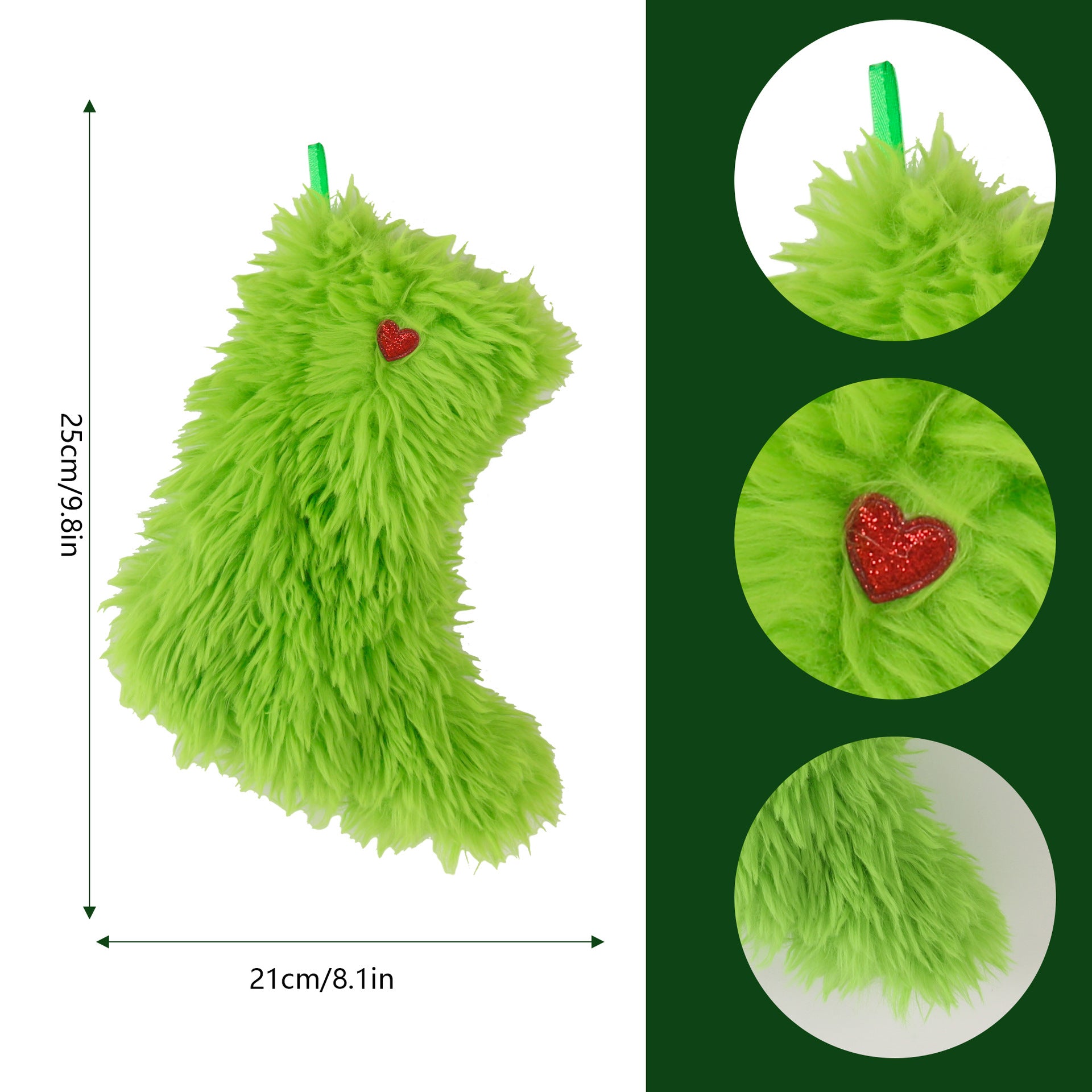 Christmas plush stocking ornament showing decorative design and gift bag style