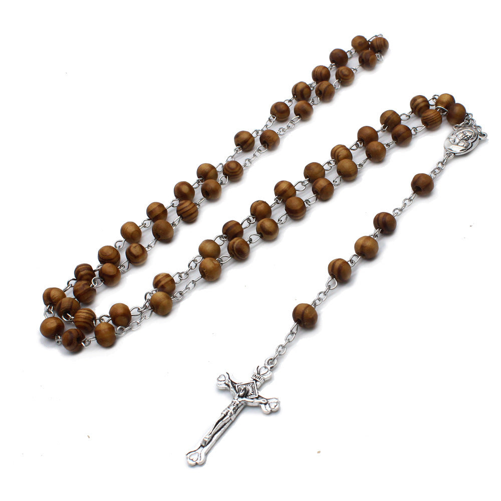 Catholic Wooden Beads Rosary Necklace Secondary image
