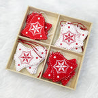 Rustic wooden Christmas tree pendant ornament with red and white finish