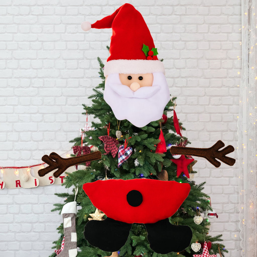 Snowman style cloth Christmas tree topper ornament with festive charm