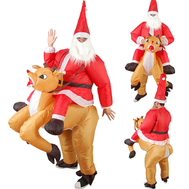 Full body view of inflatable Santa suit displayed for Christmas party