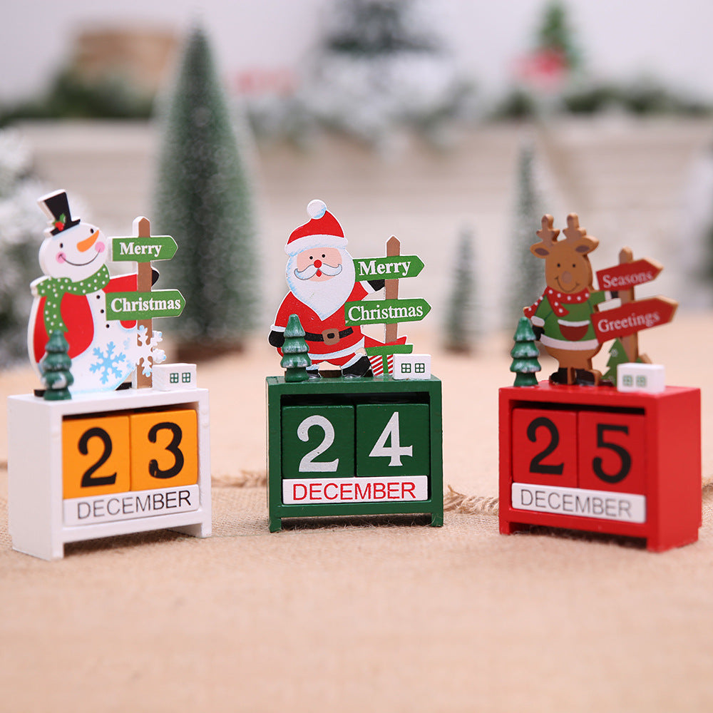 Wooden Christmas calendar decoration with snowman design for holiday home decor Main image