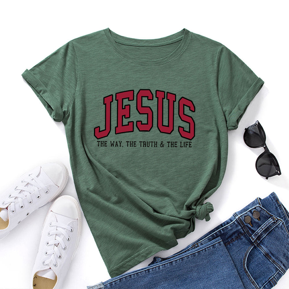 Women's Jesus Printed Loose Cotton T-Shirt in wine red color option