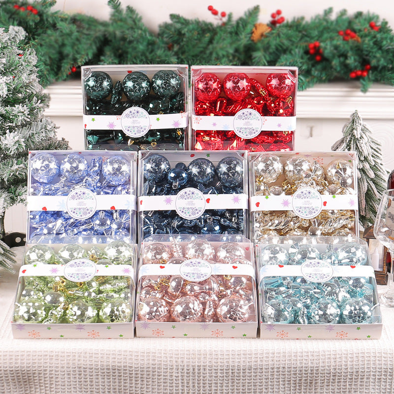 Array of Christmas tree ornaments in rich holiday colors for warm home decor
